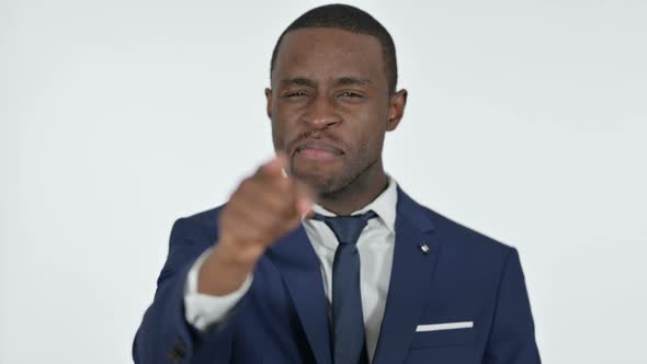 Young Man Pointing with Finger White Background