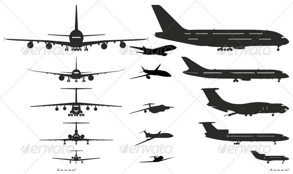 Airplanes Silhouettes Set.
