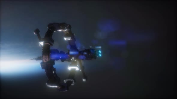 Earth and Spacecraft. Space Ship Over the Earth alt