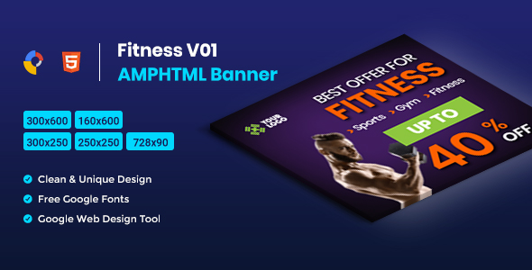 Fitness Amphtml Banners Ads Template -V01