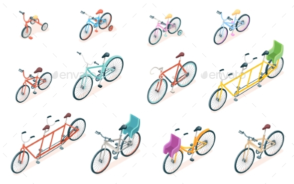 Set of Isolated Vector Bicycle or Bike for Ride