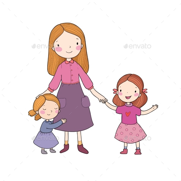 Young Mother and Two Daughters.