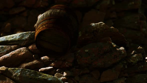 Old Wooden Barrel on the Rocks