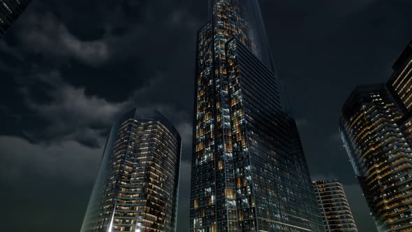 Glass Skyscrpaer Office Buildings with Dark Sky