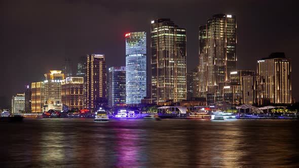 Illuminated Chinese Boats on Huangpu in Shanghai Timelapse