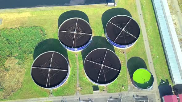 Aerial view of modern industrial sewage treatment plant