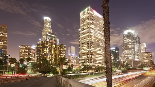 Los Angeles Night Time-Lapse Traffic Skyline