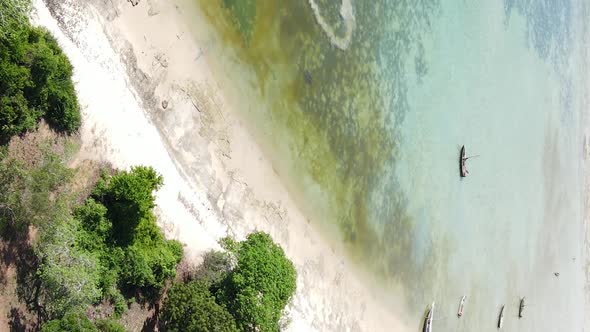 Vertical Video Boats in the Ocean Near the Coast of Zanzibar Tanzania Aerial View