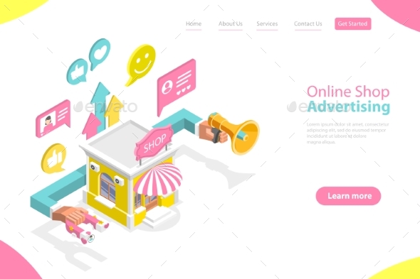 3D Isometric Flat Vector Landing Page of Store