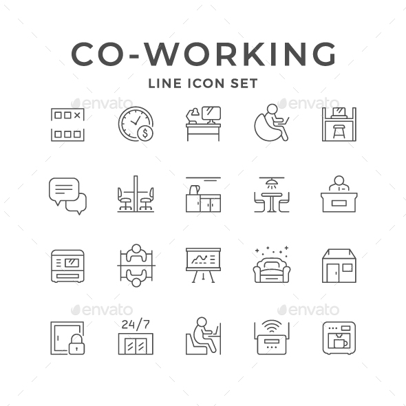 Set Line Icons of Co-working