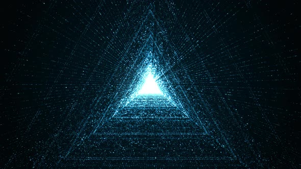 Blue triangle shape and light beam with digital technology abstract background seamless loop video