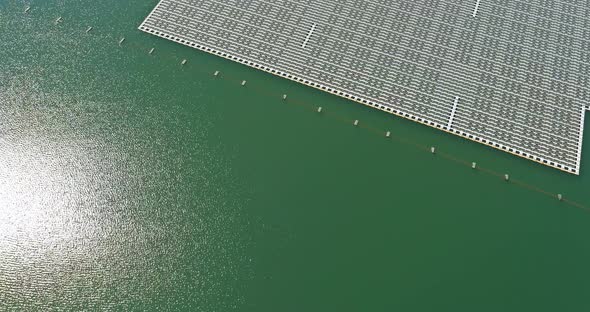 Floating Solar Panels on the Water in Pond