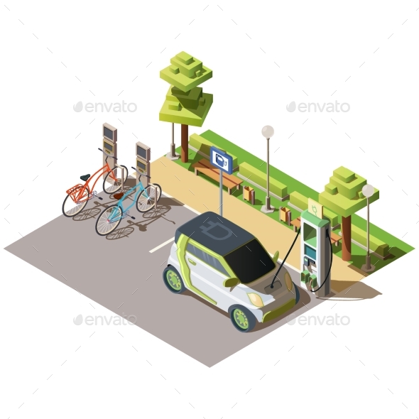 Electric Car and Bicycles Parking
