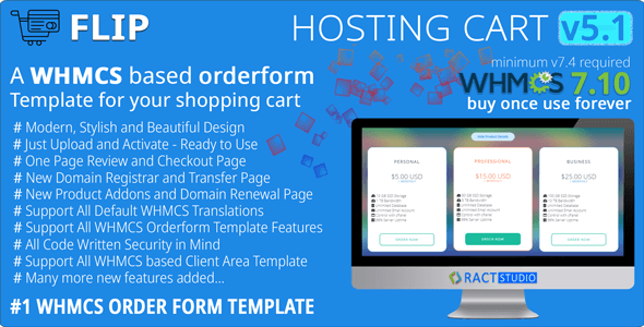 Flip Hosting Cart - WHMCS Order Form Template - One Page Review & Checkout