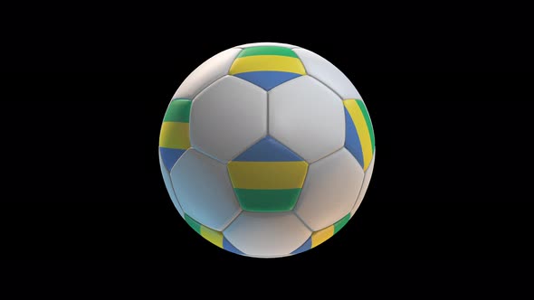 Soccer ball with flag Gabon, on black background loop alpha alt