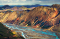 Landscape view of Landmannalaugar colorful volcanic mountains and river, Iceland - PhotoDune Item for Sale