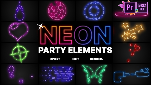 Neon Party Elements | Premiere Pro MOGRT
