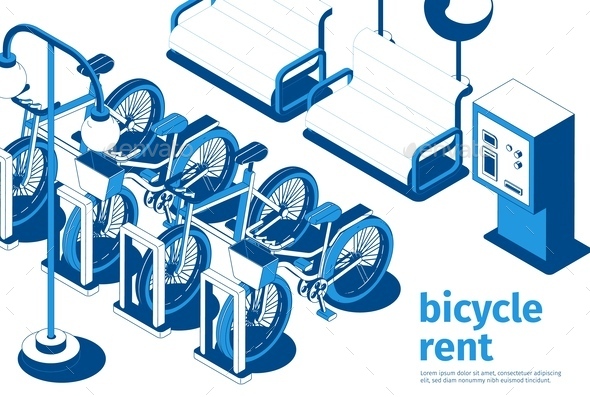Bicycle Rent Isometric Illustration