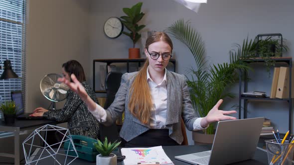 Displeased Upset Businesswoman Accountant Throwing Documents After Analyzing Financial Office Papers