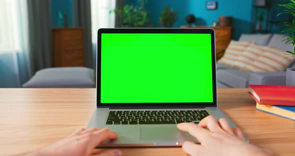 Close Up of Male Hand is Using Laptop Touch Pad