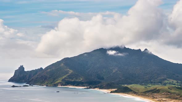 Clouds in Ocean Beach Mountain Coast in New Zealand Nature Landscape