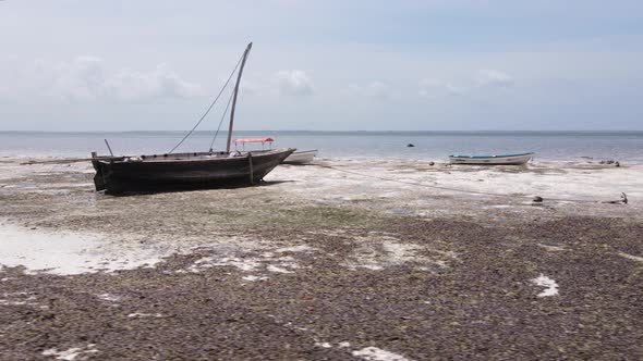 Ocean at Low Tide Near the Coast of Zanzibar Island Tanzania Slow Motion