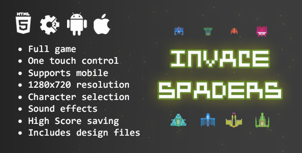 Invace Spaders - Endless Space Adventure HTML5 Game Construct 2