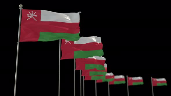 Oman Row Of Flags Animation Include Alpha Channel