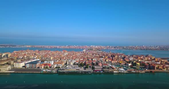 Aerial Shot of an Ancient Italian City on the Water