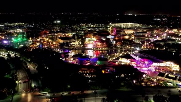 Night landscape of colorful amusement park at Orlando Florida United States.