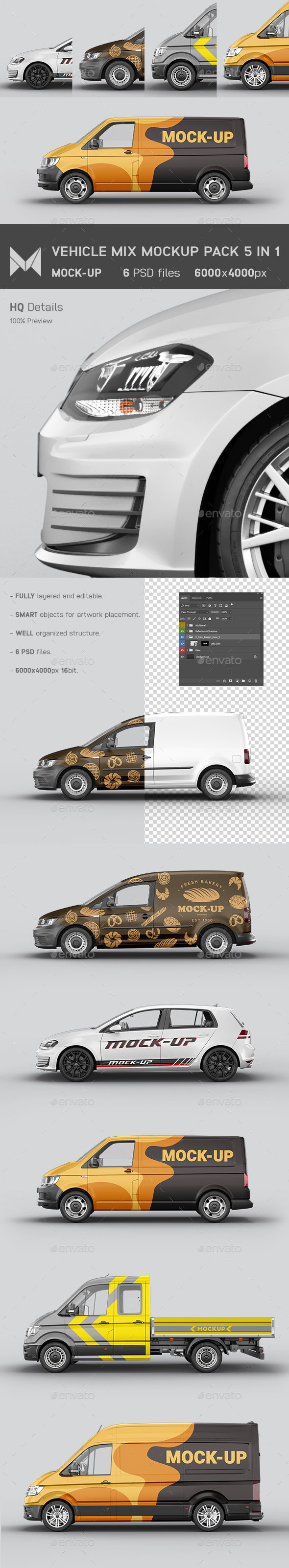 Vehicle Mix Mockup Pack 5 in 1 Vol.1