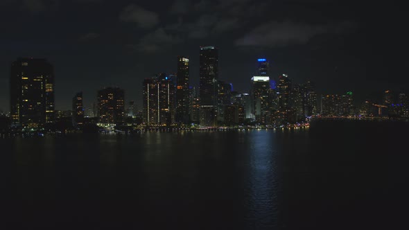 Night Aerial Brickell Miami Large Group Of Buildings On The Bay