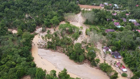 Aerial view after flood scene at plantation
