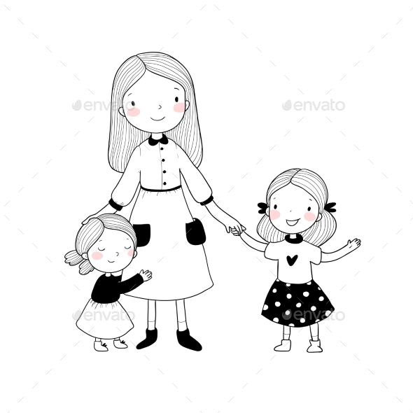 Young Mother and Two Daughters