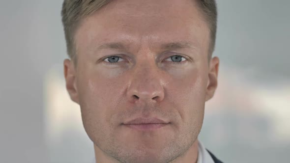 Close Up of Face of Businessman Looking at Camera