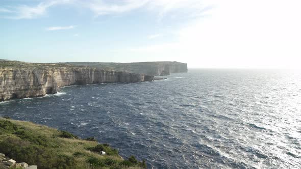 Majestic Blue Mediterranean Sea Waving in Bay Near Azure Window in Gozo Island