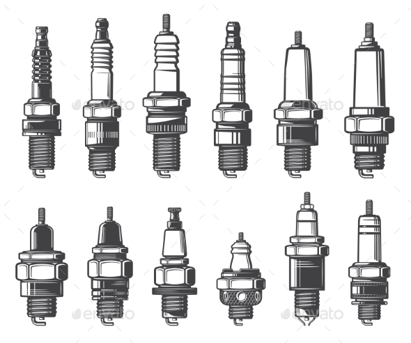 Car Spark Plugs Types Isolated Vector Icons