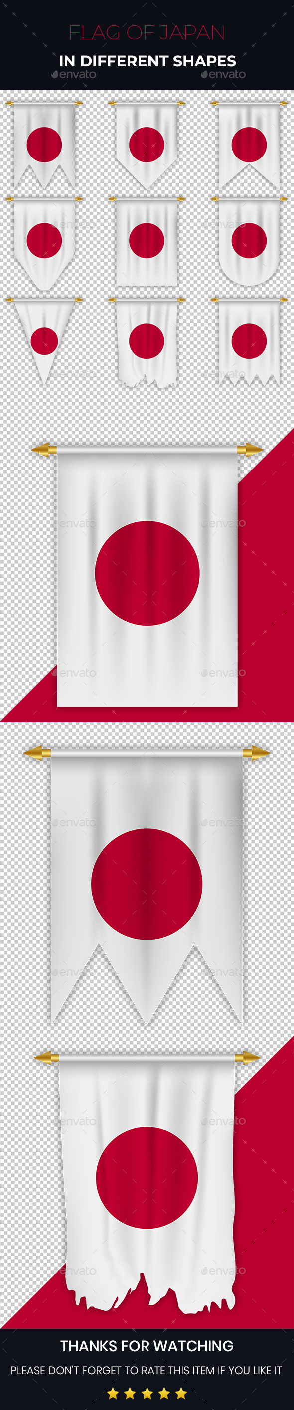 Japan Flag in Different Shapes