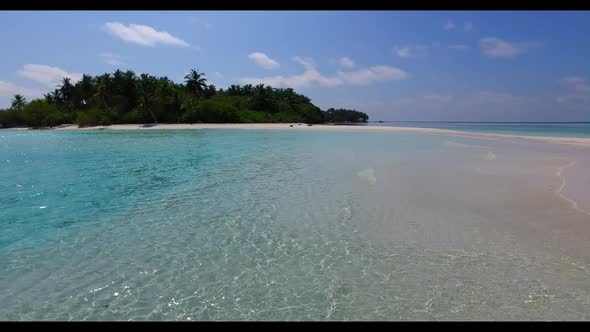 Aerial texture of idyllic bay beach trip by blue water with clean sand background of a daytrip in su