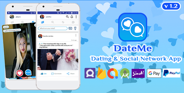 DateMe - Dating Friend Chat  facebook clone social network Android app
