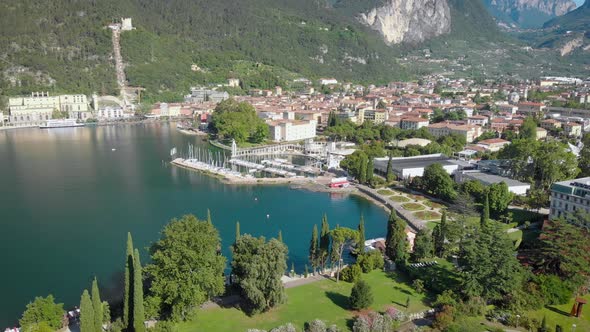 Aerial View. Riva Del Garda, a Resort Town in Northern Italy. The Medieval Part of the City