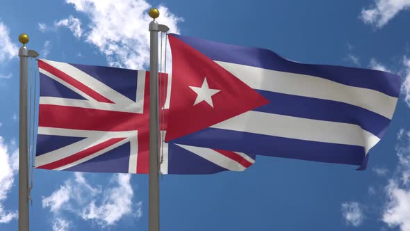 United Kingdom Flag Vs Cuba Flag On Flagpole