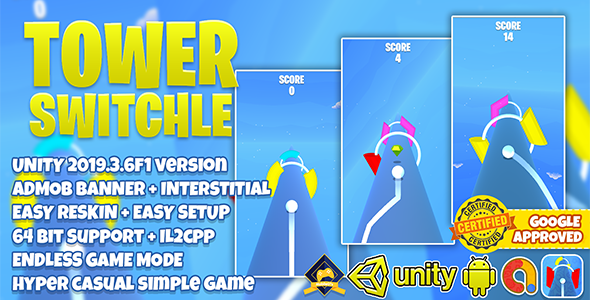 Tower Switchle Unity3D + Admob + Hyper Casual + Latest Api Support