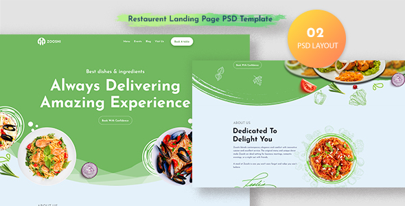 Zooshi- Restaurent Landing Page PSD Template