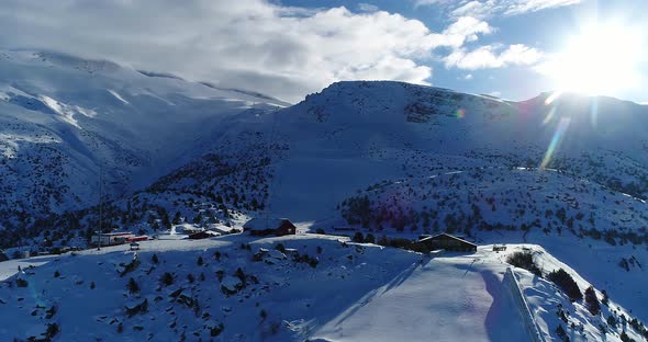 High Snowy Mountains Aerial View 