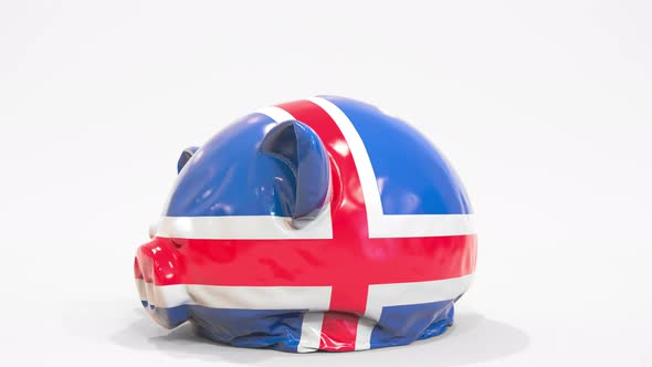 Deflating Piggy Bank with Flag of Iceland