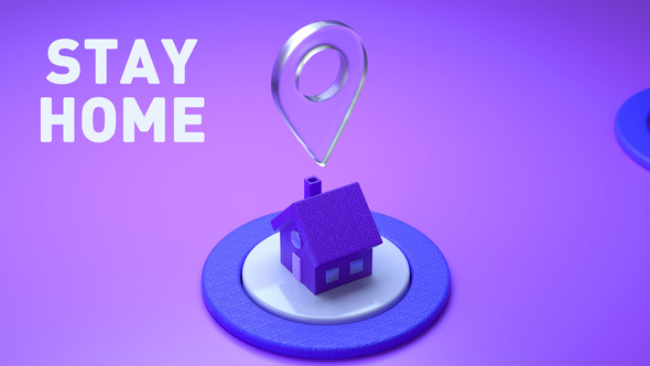 Houses and locations pin on a violet purple isometric background