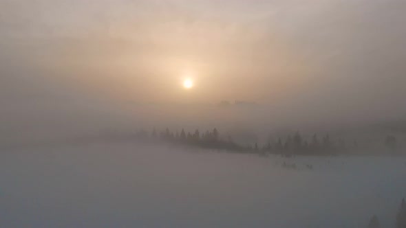 Aerial Drone View to Fog and Clouds Over Carpathian Mountains