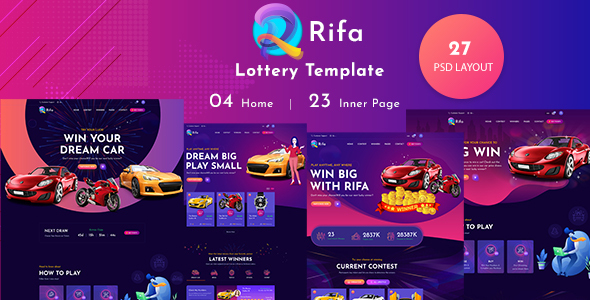 Rifa - Online Lotto & Lottery PSD Template