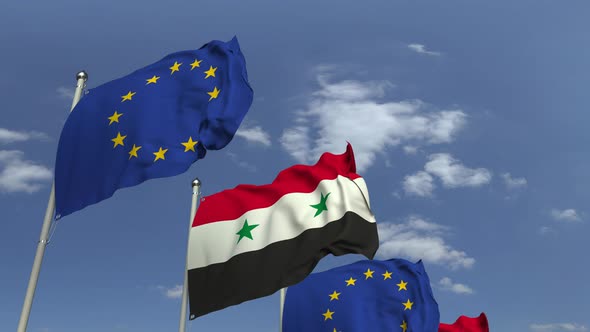 Flags of Syria and the European Union alt